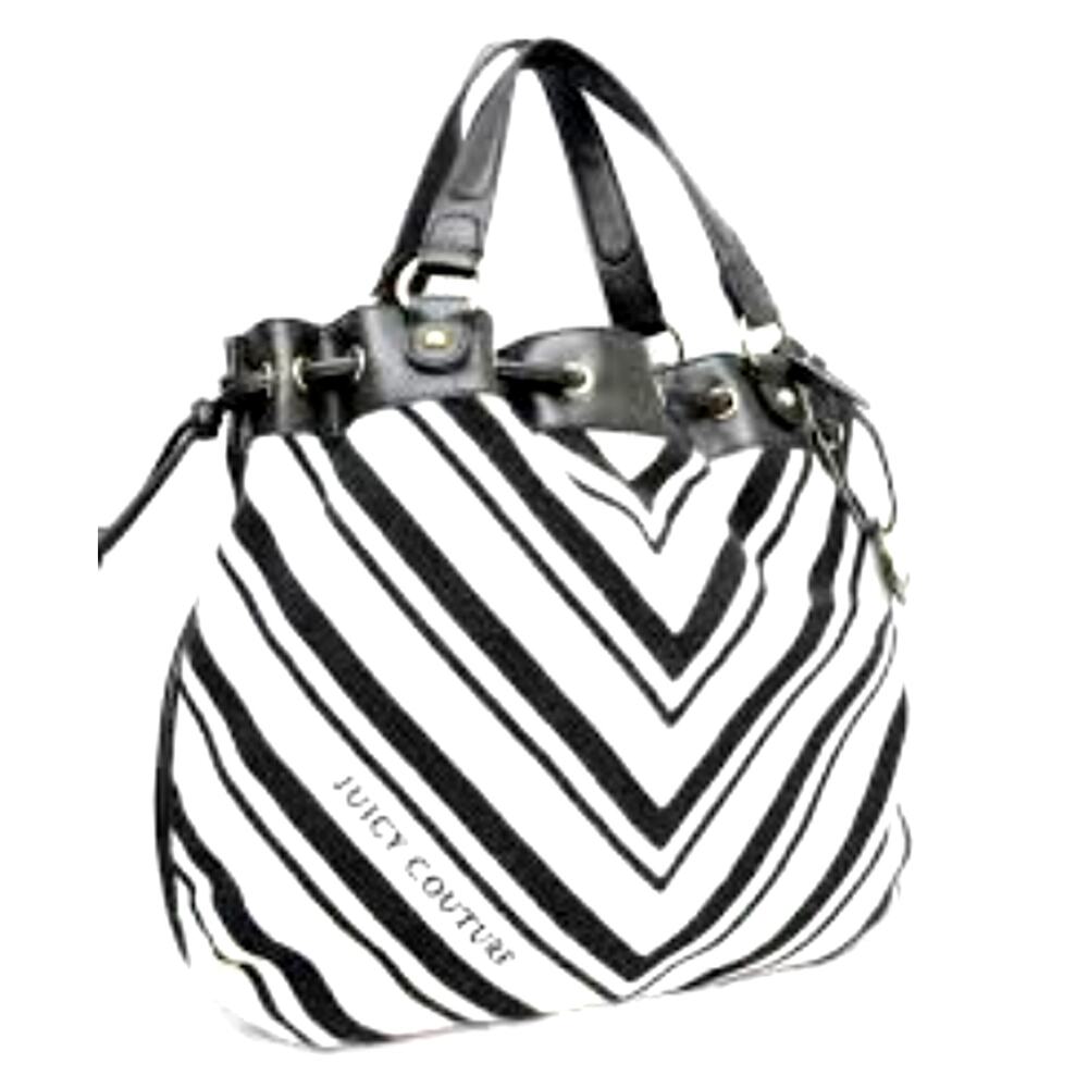 Juicy Couture Handbag Leather Terrycloth Black White Shoulder Bag Purse New